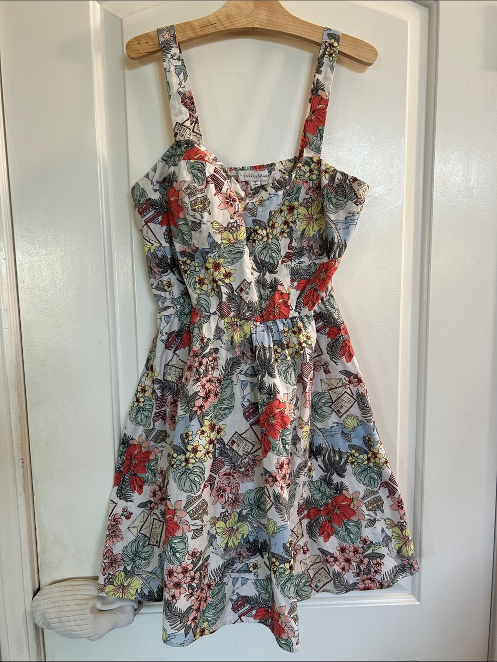 bailey blue White Floral Sundress with Red & Yellow Blooms